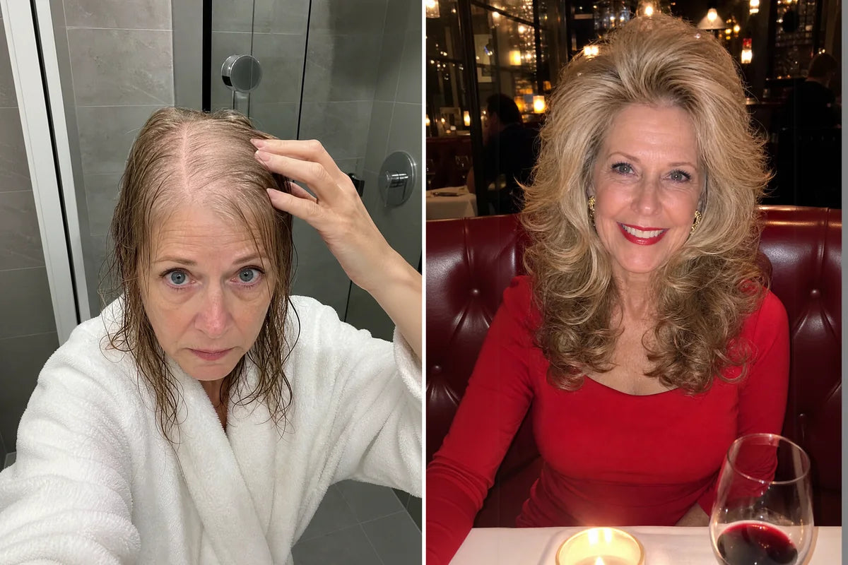Before and after — visibly thicker hair
