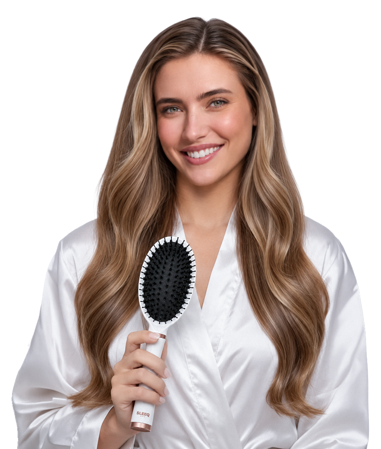Woman holding the SLEEQ Boar Bristle Brush